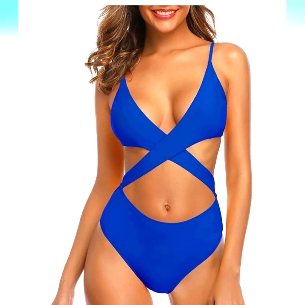 Royal blue criss cross monokini